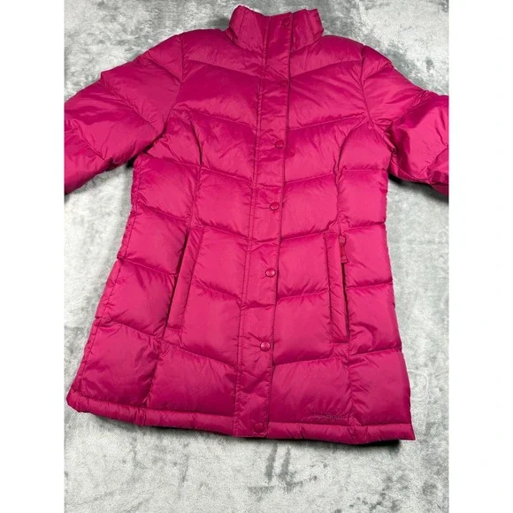 LL Bean Goose Down Puffer Coat Pink Full Zip Button Front XS Winter Jacket - Picture 4 of 10